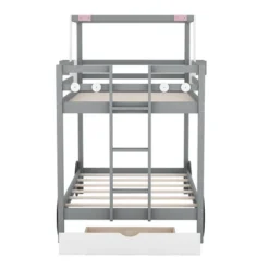 Twin Over Twin Car-Shaped Bunk Bed With Wheels, Drawers And Shelves, Gray - ModernLuxe 18 Twin Over Twin Car-Shaped Bunk Bed With Wheels, Drawers And Shelves, Gray - ModernLuxe -Barbie Store GUEST c2543cb4 5767 4c89 bee0 0537b7eac9ae