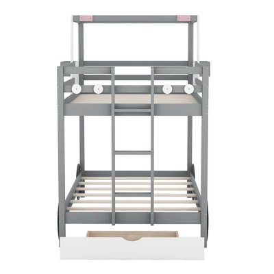 Twin Over Twin Car-Shaped Bunk Bed With Wheels, Drawers And Shelves, Gray - ModernLuxe 9 Twin Over Twin Car-Shaped Bunk Bed With Wheels, Drawers And Shelves, Gray - ModernLuxe - Image 7