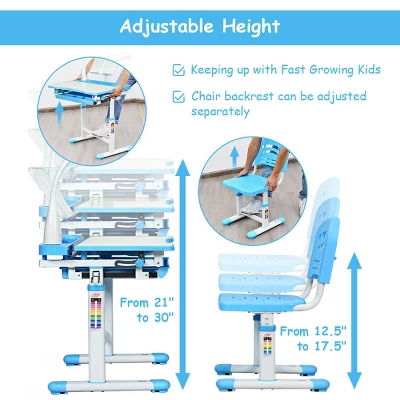 Costway Height Adjustable Kids Desk Chair Set Study Drawing W/Lamp & Bookstand 7 Costway Height Adjustable Kids Desk Chair Set Study Drawing W/Lamp & Bookstand - Image 5