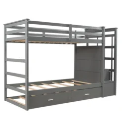 Twin Over Twin Wood Bunk Bed With 4 Drawers, Trundle And Staircase-ModernLuxe -Barbie Store GUEST c8f3015d 30b0 4324 9692 a0c832c826cd