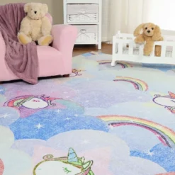 Unicorn Rainbow Colorful Kids Playroom Nursery Washable Indoor Area Rug By Blue Nile Mills -Barbie Store GUEST c9a60e54 63ee 4f2a 89ec f0cbe6d7f5f0