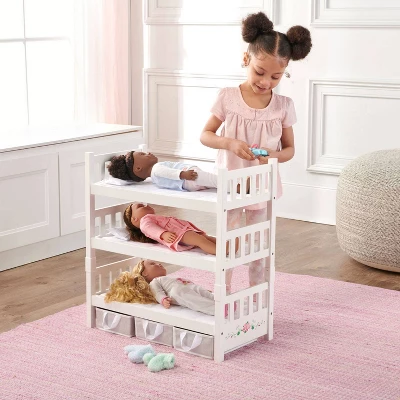 Badger Basket 1-2-3 Convertible Doll Bunk Bed With Bedding And Baskets - White Rose 3 Badger Basket 1-2-3 Convertible Doll Bunk Bed With Bedding And Baskets - White Rose