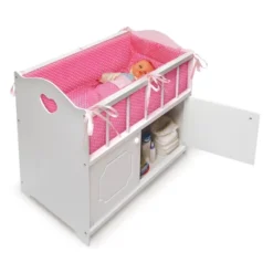 Badger Basket Storage Doll Crib With Bedding And Free Personalization Kit - White -Barbie Store GUEST cb72b9d9 fdc6 4e3f 9b9b cd38c542297a