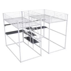 Double Twin Over Twin Size Metal Bunk Bed With Desk, Shelves And Storage Staircase-ModernLuxe -Barbie Store GUEST cb7dec0d d31f 4a75 bd93 606371d3e607