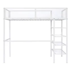 Metal Twin Size Loft Bed With 4 Shelves And Storage - ModernLuxe -Barbie Store GUEST cbb1be3f ac47 4708 88a1 cb676d32f94a