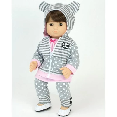 Sophia's - 15" Doll - Panda Bear Hooded Sweatshirt, Tunic & Polka Dot Leggings - Light Pink 4 Sophia's - 15" Doll - Panda Bear Hooded Sweatshirt, Tunic & Polka Dot Leggings - Light Pink - Image 2