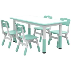 Qaba Kids Table And Chair Set With 4 Chairs, Adjustable Height, Easy To Clean Table Surface, For 1.5 - 5 Years Old -Barbie Store GUEST ce77aae1 c513 44f0 b087 0763280c0b4f