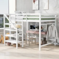 Full Size Loft Bed With Staircase And Safety Guardrails Gray/White-ModernLuxe -Barbie Store GUEST ced131fa e033 439d 82a7 315e70b872c5