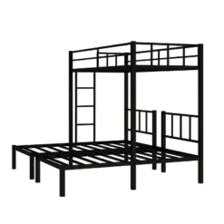 Twin Over Twin Metal Triple Bunk Bed With Ladder, Black-ModernLuxe -Barbie Store GUEST d0773497 df71 4aa4 833e 601559e30238