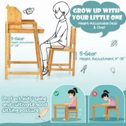 Costway Bamboo Kids Study Desk And Chair Set Height Adjustable Home School W/ Bookshelf -Barbie Store GUEST d41351d5 92e4 4354 96d8 158349d2f643