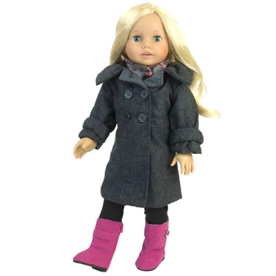 Sophia's - 18" Doll - Wool Coat, Hat, Plaid Scarf & Pink Boots - Gray 6 Sophia's - 18" Doll - Wool Coat, Hat, Plaid Scarf & Pink Boots - Gray - Image 4