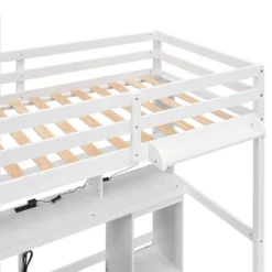 Loft Bed With Multi-Function Storage Table, LED Lights, Bedside Tray And Charging Station, White - ModernLuxe -Barbie Store GUEST d59da3de f3a4 4c89 a57e 6ad9babf3107
