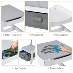 Costway Kids Table Chairs Set With Storage Boxes Blackboard Whiteboard Drawing GreyNature -Barbie Store GUEST d64e06ad 990a 49ea ae1a 1dafe2b11073