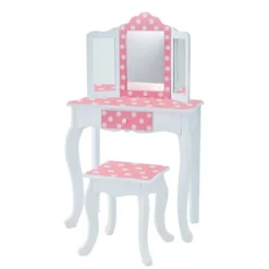 Polka Dot Fashion Prints Vanity Table & Stool Set Pink - Teamson Kids -Barbie Store GUEST d8246866 9307 4f17 bcb6 9751a78f2b41