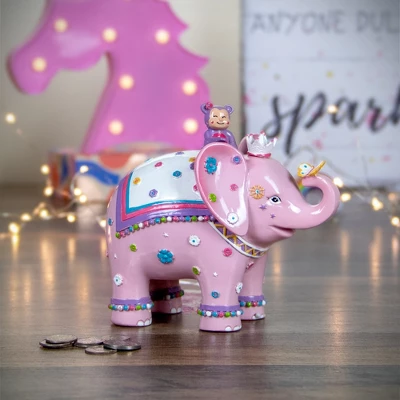 Northlight 5.75" Children's Pink Elephant With Monkey Coin Bank 3 Northlight 5.75" Children's Pink Elephant With Monkey Coin Bank