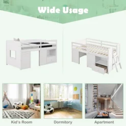 Costway Twin Size Low Loft Bed With Storage Drawer Activity Center Solid Wood Bed Frame -Barbie Store GUEST d8f55635 365c 4988 8c20 7d456e2dd844