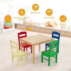 Costway Kids 5 Piece Table Chair Set Pine Wood Multicolor Children Play Room Furniture -Barbie Store GUEST d93d385b 3db3 43f6 aa58 575c987df40d