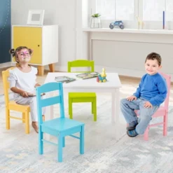Costway 5 Piece Kids Wood Table Chair Set Activity Toddler Playroom Furniture Colorful -Barbie Store GUEST d96cddb7 1661 47e3 a167 3fee9d07e7f7