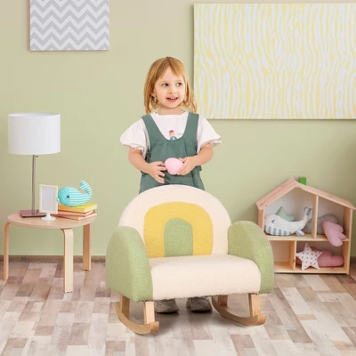 Qaba Kids Sofa, Rocking Toddler Sofa Chair With Solid Wooden Frame, Faux Lamb Fleece Fabric For Nursery, Kindergarten, Playroom, Bedroom 4 Qaba Kids Sofa, Rocking Toddler Sofa Chair With Solid Wooden Frame, Faux Lamb Fleece Fabric For Nursery, Kindergarten, Playroom, Bedroom - Image 2
