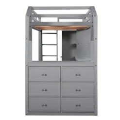 Twin Size Loft Bed With Wardrobe, Drawers And Desk With Shelves - ModernLuxe -Barbie Store GUEST e3371af7 f5d7 43f8 b21b d61088edb8bb