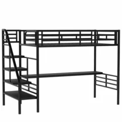 Metal Twin Size Loft Bed With Desk, Black - ModernLuxe -Barbie Store GUEST e8466f4c 1afa 4d67 ba26 e85ca4018f96