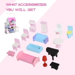 Qaba Kids Wooden Multi-Level Dream House Villa Kit With Furniture And Accessories 13 Qaba Kids Wooden Multi-Level Dream House Villa Kit With Furniture And Accessories -Barbie Store GUEST ecc15b97 12c9 4c53 a7da 625959b58b5d