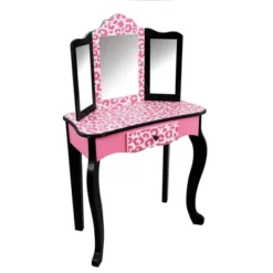 Fashion Leopard Prints Gisele Play Wooden Vanity Set Pink / Black - Teamson Kids -Barbie Store GUEST ed6443c6 0ae7 4f64 8d93 4da37504f1aa