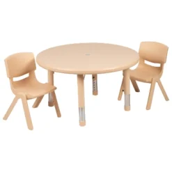 Flash Furniture 33" Round Plastic Height Adjustable Activity Table Set With 2 Chairs -Barbie Store GUEST f0585844 7f3c 489b a343 8c77ded8eae9 1