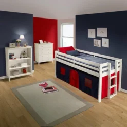 Twin Jasper Junior Loft Bed, White Frame And Playhouse Tent Blue/Red - Alaterre Furniture -Barbie Store GUEST f0b1ea93 474c 4402 8f07 d0033d29f8d4