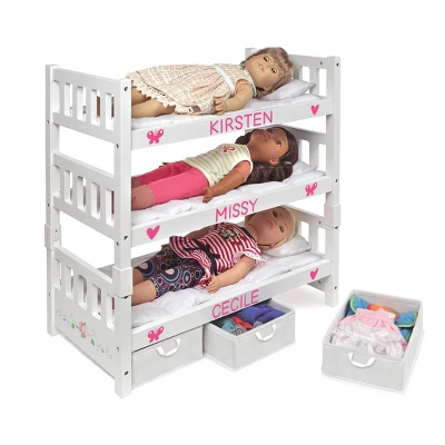 Badger Basket 1-2-3 Convertible Doll Bunk Bed With Bedding And Baskets - White Rose 8 Badger Basket 1-2-3 Convertible Doll Bunk Bed With Bedding And Baskets - White Rose - Image 6