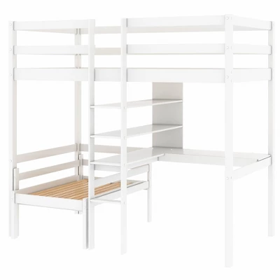 Convertible Loft Bed With L Shaped Desk, Shelf And Ladder, White - ModernLuxe 10 Convertible Loft Bed With L Shaped Desk, Shelf And Ladder, White - ModernLuxe - Image 8
