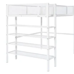 Metal Twin Size Loft Bed With 4 Shelves And Storage - ModernLuxe -Barbie Store GUEST f2bccca9 5ae4 4306 9596 bd1982511e52