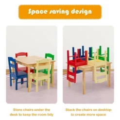 Costway Kids 5 Piece Table Chair Set Pine Wood Multicolor Children Play Room Furniture -Barbie Store GUEST f66ffaa8 a015 4a48 9401 5addfef51a83