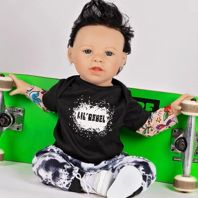 Paradise Galleries Reborn Toddler Boy Doll Lil' Rebel, 21 Inch With Black Rooted Hair And Blue Eyes, Made In GentleTouch Vinyl 10 Paradise Galleries Reborn Toddler Boy Doll Lil' Rebel, 21 Inch With Black Rooted Hair And Blue Eyes, Made In GentleTouch Vinyl - Image 8