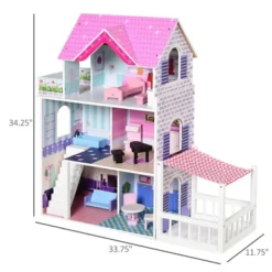 Qaba Kids Wooden Multi-Level Dream House Villa Kit With Furniture And Accessories 12 Qaba Kids Wooden Multi-Level Dream House Villa Kit With Furniture And Accessories -Barbie Store GUEST f9159f7a 3eb1 43c2 bfce 2c96189e6b41