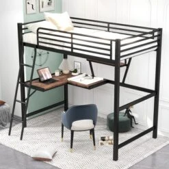 Twin Size Loft Metal Bed With Desk And Shelves - ModernLuxe -Barbie Store GUEST fc83d620 e915 440a b070 aee8c0d267de